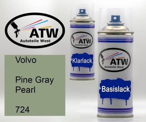 Volvo, Pine Gray Pearl, 724: 400ml Sprühdose + 400ml Klarlack - Set, von ATW Autoteile West.